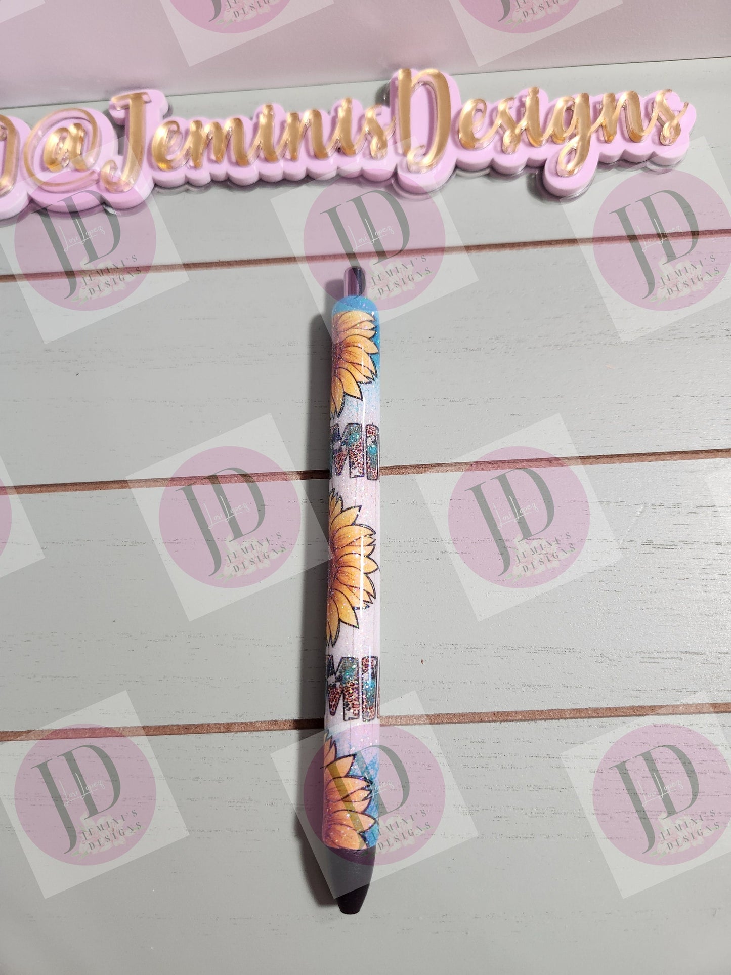 Mimi sunflower turquoise pen wrap Glitter pen, pen wrap with Lots of vibrant colors sparkle.   Gorgeous glitter pen