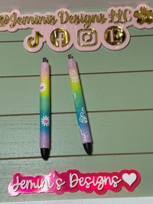 Glitter rainbow pens, heart daisy or butterfly Custom Glitter Pens-Vibrant pastel colors, glitter pens