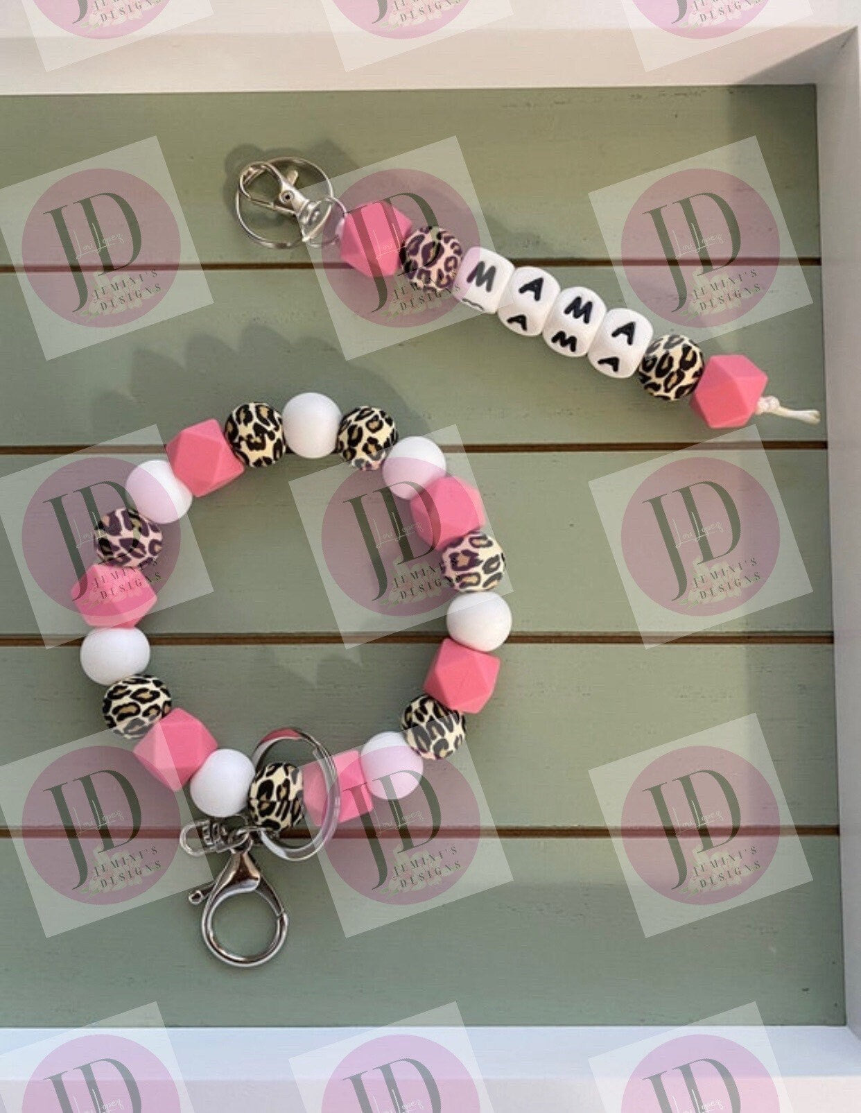 Beaded Bangle pink leopard print Keychain/ mama Keychain or both /beaded Bangle for her/pink wristlet/bangle pink leopard key