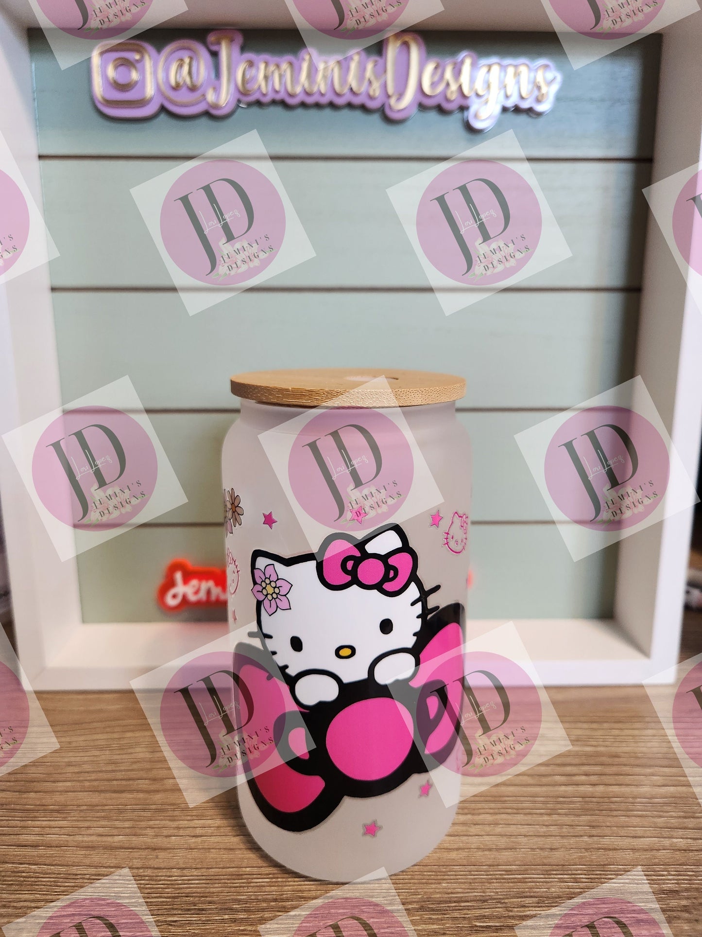 Pink cat, frog character tumbler, 16oz frosted glass w/ bamboo lid/colored cat uvdtf glass can flower cat glass can/ cute frog glass tumbler