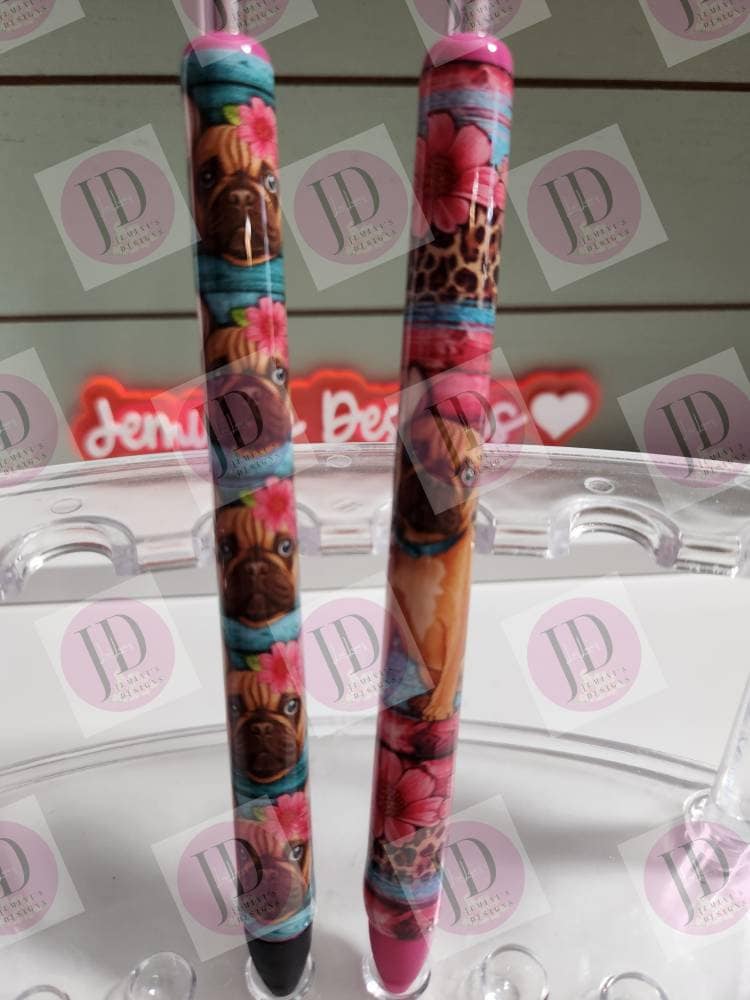 French Bulldog pen wrap pen, pen wrap with Lots of vibrant colors sparkle. Pink French Bulldog pen.  Frenchie pen choice.  No glitter