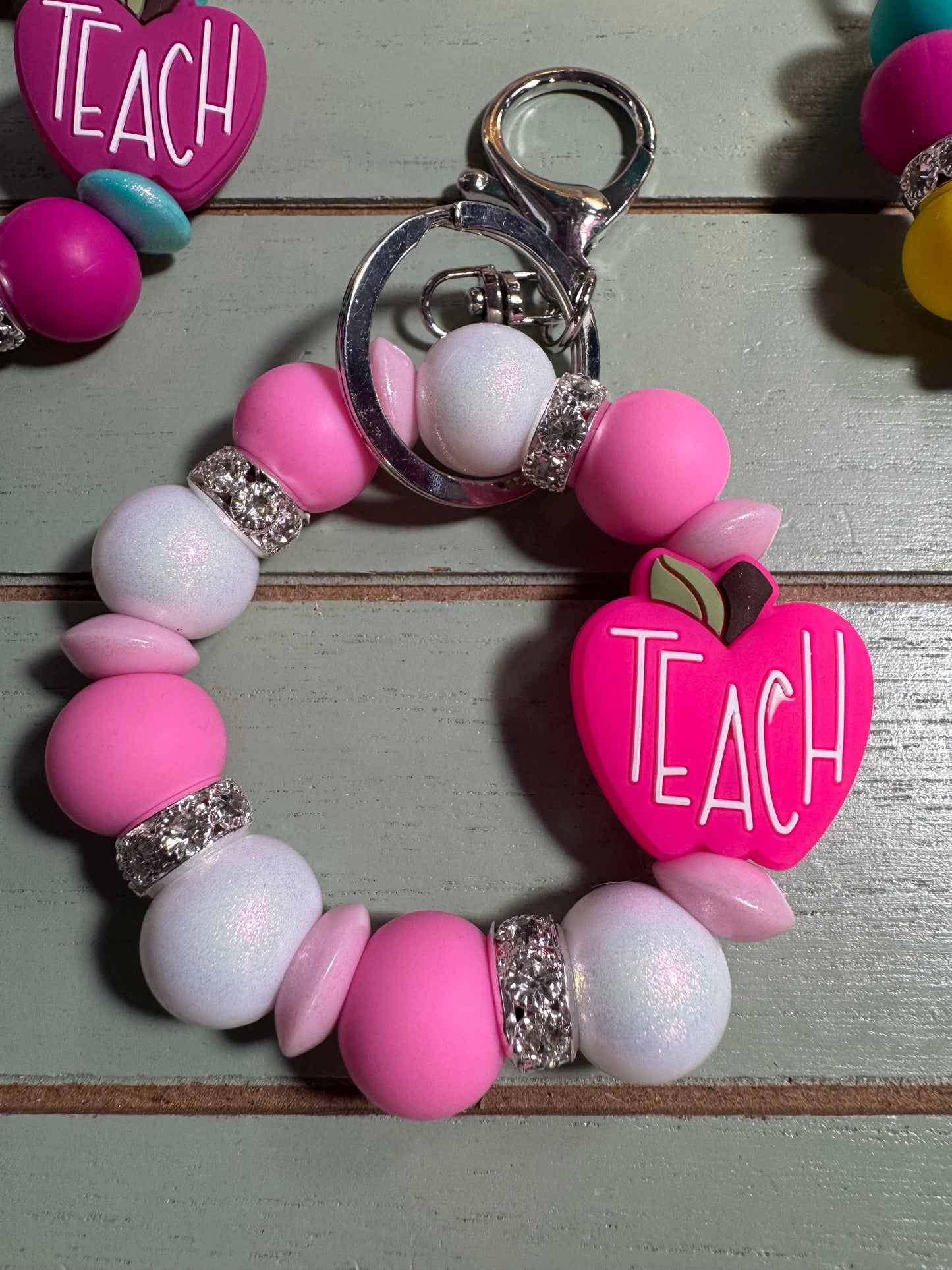 Beaded mini keychain, choice of design/teach apple bead/teacher gift dangle mini keychain