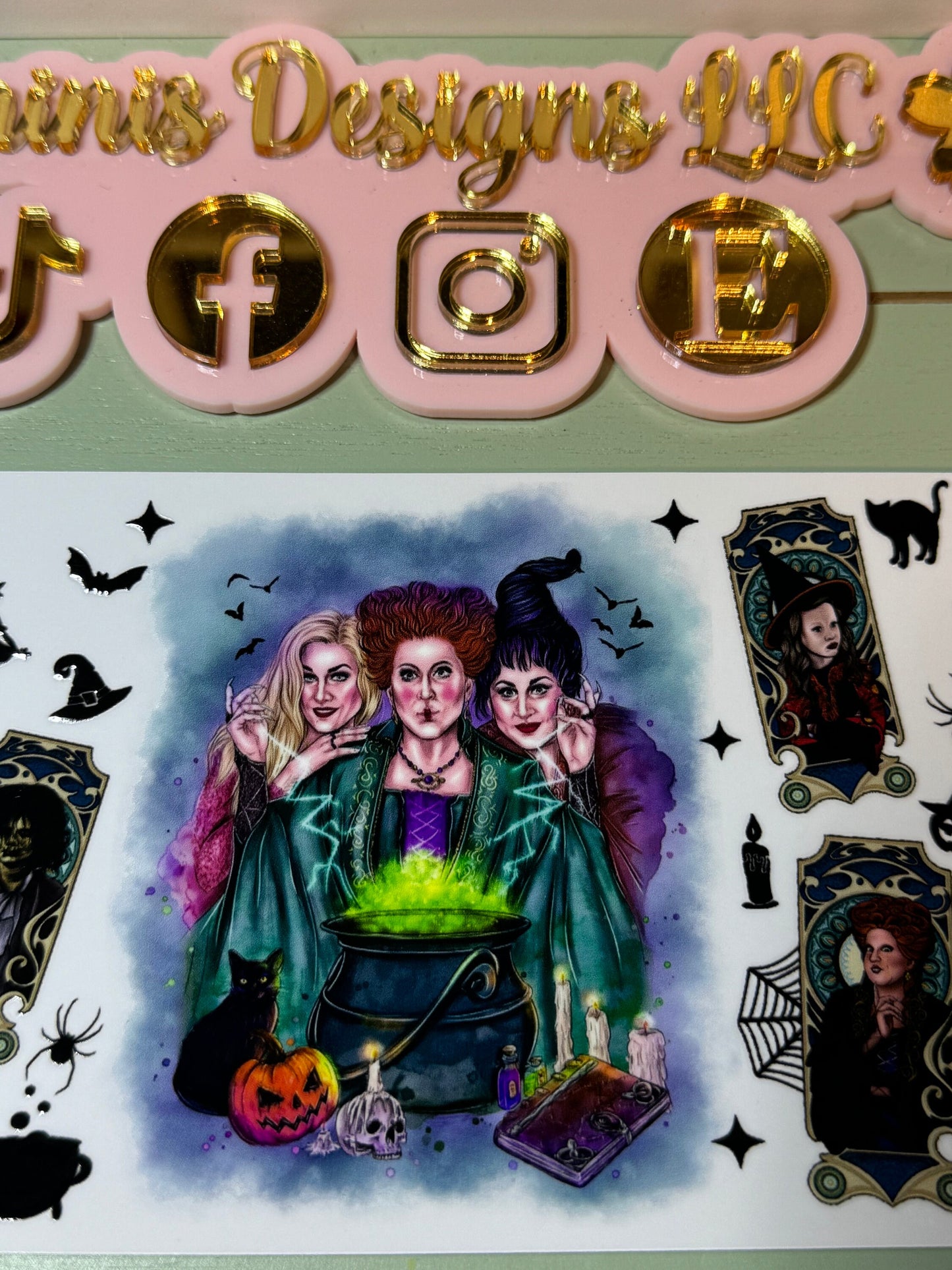 Ready to press|  Sanderson sisters/taro cards/ spiders /cauldron  / Hocus pocus | uvdtf wrap | Permanent decal | No heat needed | Waterproof