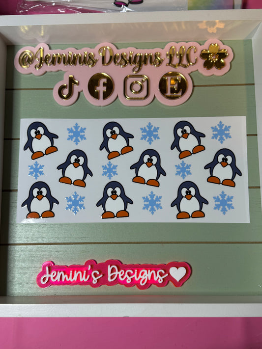 UV DTF wrap Christmas penguin snowflake Ready to Apply| Penguin uvdtf wrap | Permanent decal | No heat needed | Waterproof material