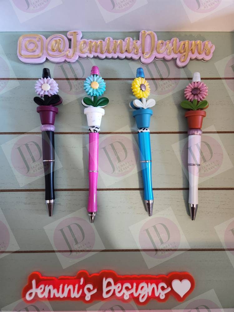 Silicone sunflower pot daisy/flower Bead Pen/Custom Bead Pen/daisy/sunflower pot bead pen/Twist Beaded daisy/flower pen/flower bling pen