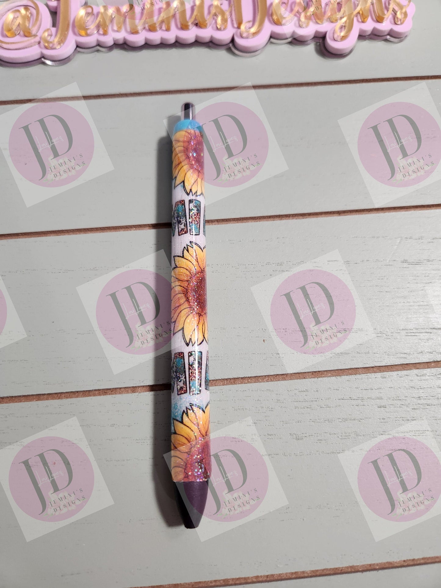 Mimi sunflower turquoise pen wrap Glitter pen, pen wrap with Lots of vibrant colors sparkle.   Gorgeous glitter pen