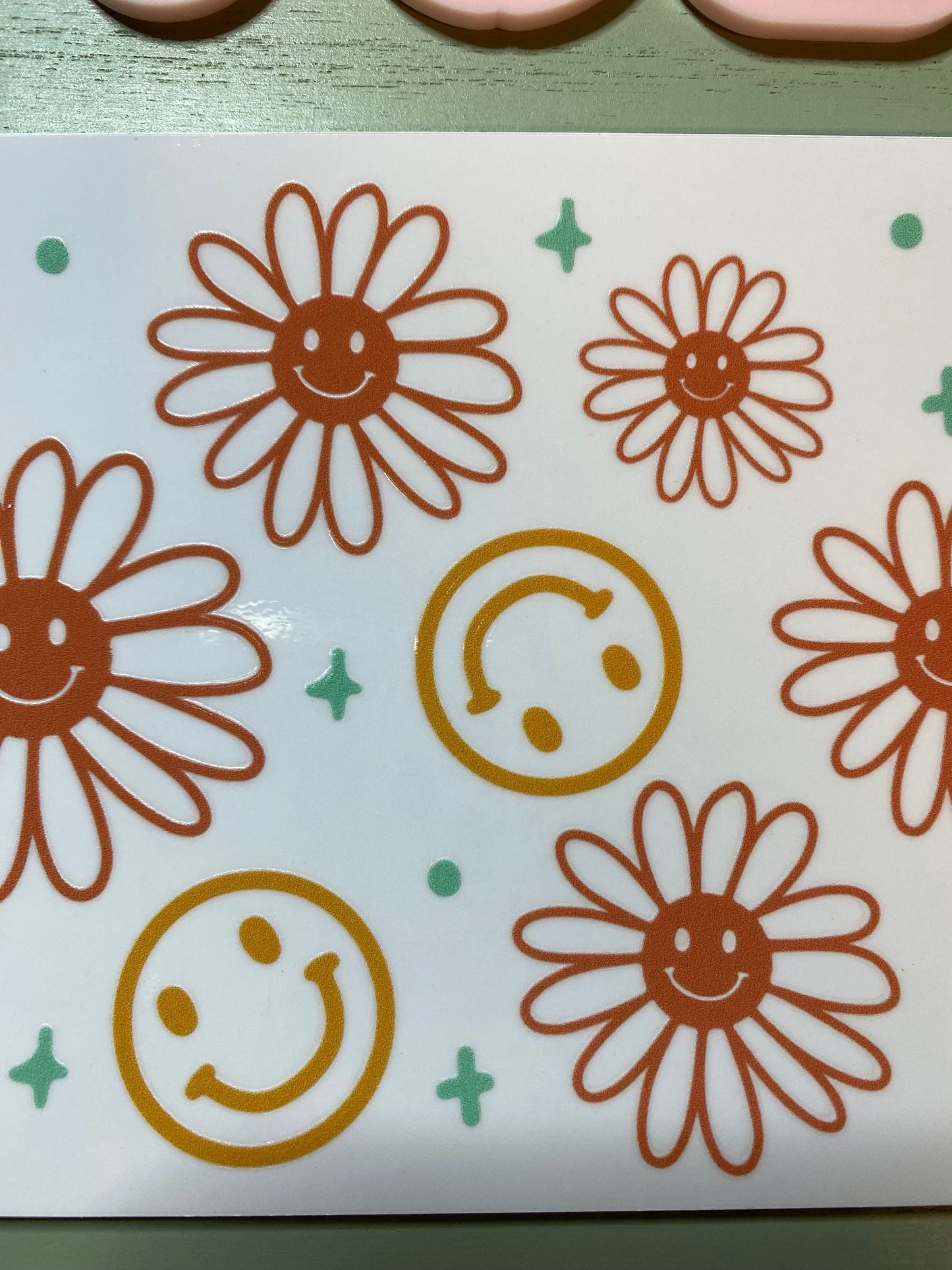 UV DTF 16 oz Glass can Ready to Apply| Smiley face and daisy  | uvdtf wrap | Permanent decal | No heat needed | Waterproof material