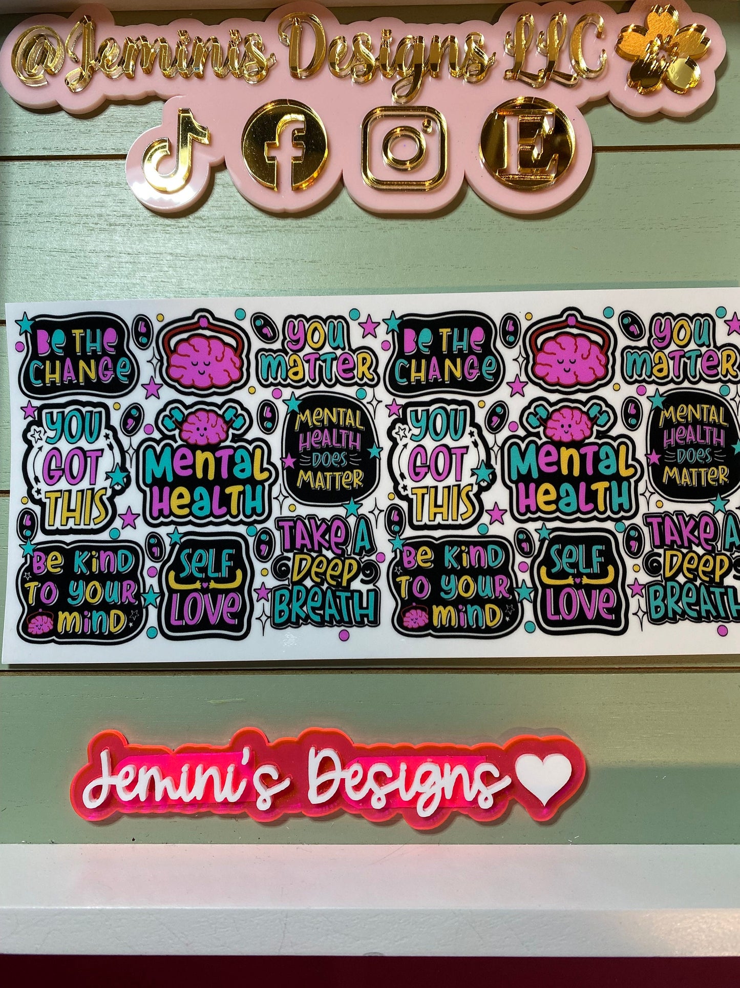 UV DTF 16 oz Glass can Ready to Apply | Self love | mental health    | uvdtf wrap | Permanent decal | No heat needed | Waterproof material