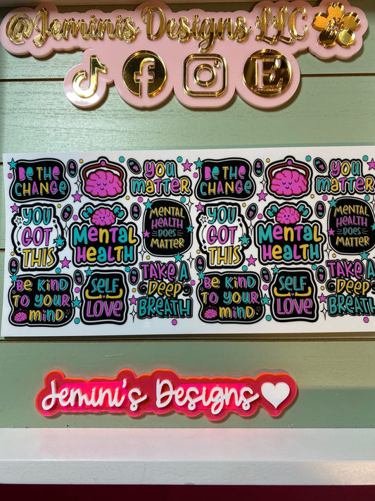 UV DTF 16 oz Glass can Ready to Apply | Self love | mental health    | uvdtf wrap | Permanent decal | No heat needed | Waterproof material