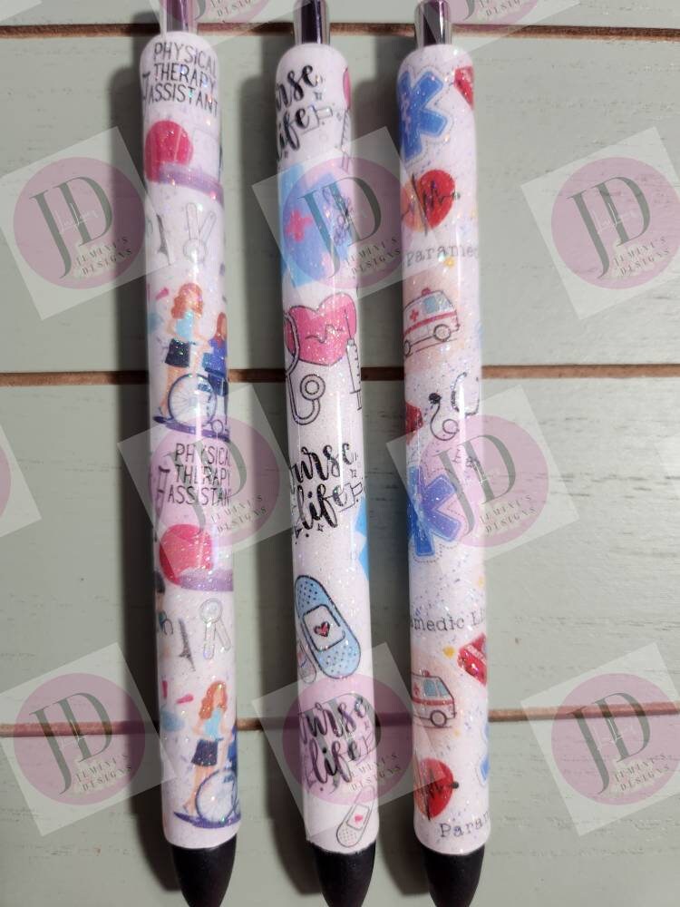 Nurse life, paramedic or PT assistant pen wrap Glitter pen, pen wrap with Lots of vibrant colors sparkle.   Gorgeous glitter pen