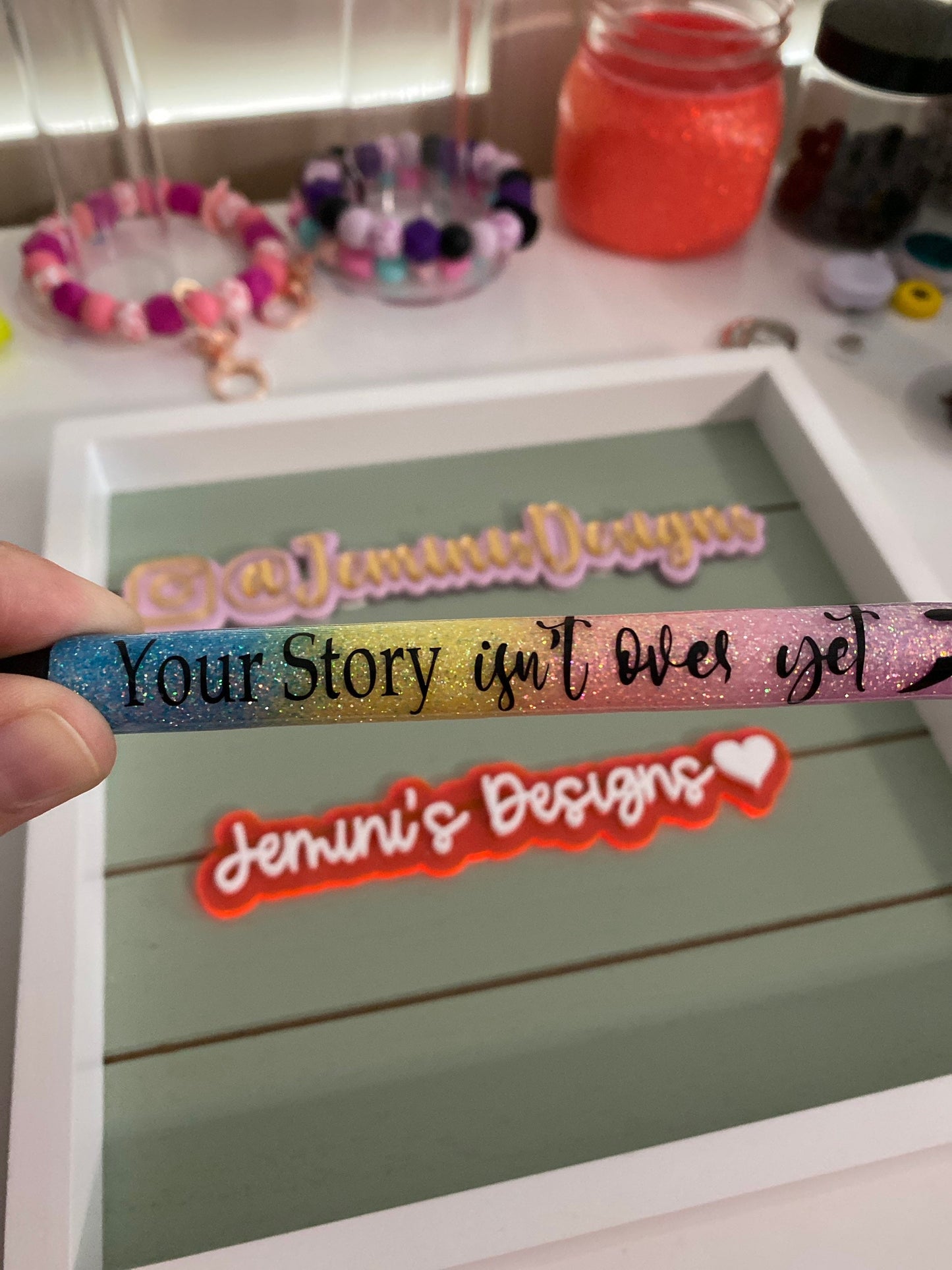 Your story isn't over yet ; rainbow glitter gel Pen/Glitter Gel pen, your story glitter pen rainbow/ lavender /pink /peach/yellow /blue