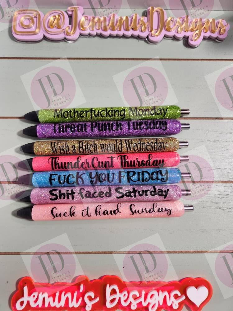 Weekday Inspiration gel glitter pens/ each day a new pen/ glitter quote weekday pens/ choose the colors you want Set pictured RTS