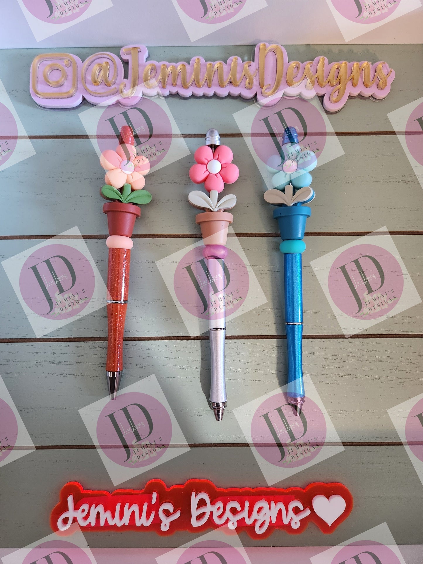 Silicone puffy flower pot daisy/flower Bead Pen/Custom Bead Pen/daisy flower pot bead pen/Twist Beaded daisy/flower pen/flower bling pen