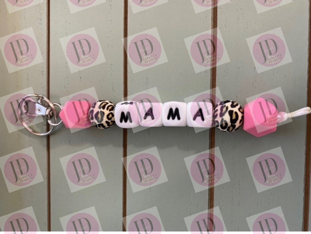 Beaded Bangle pink leopard print Keychain/ mama Keychain or both /beaded Bangle for her/pink wristlet/bangle pink leopard key