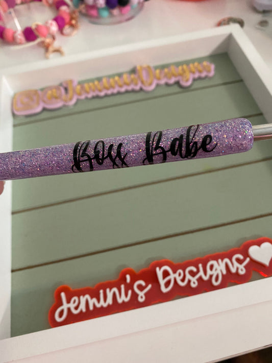 Boss Babe lavender glitter gel Pen/Glitter Gel pen, Boss Babe glitter pens, lavender  glitter pens, lavender/purple Boss Babe pen