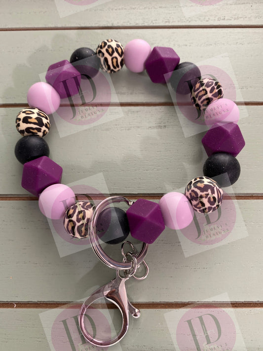 Beaded Bangle purple /lav leopard /Keychain/beaded Bangle for her/purple Keychain/beadedleopard bangle bracelet wristlet