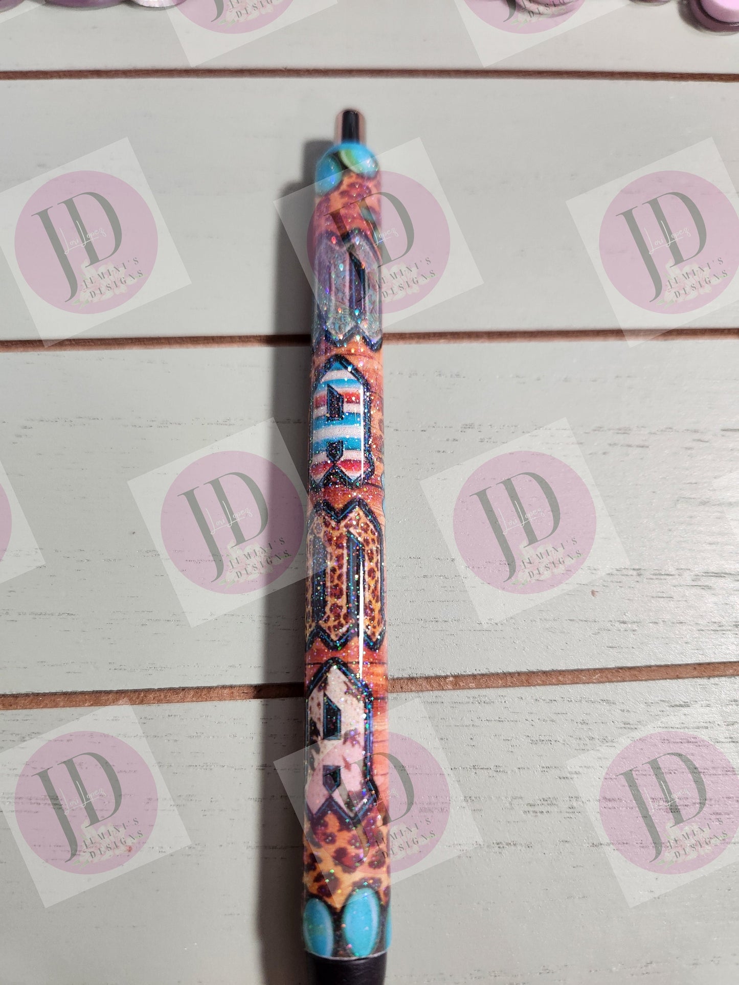 Mama western turquoise/leopard cow pen wrap Glitter pen, pen wrap with Lots of vibrant colors sparkle.   Gorgeous glitter pen