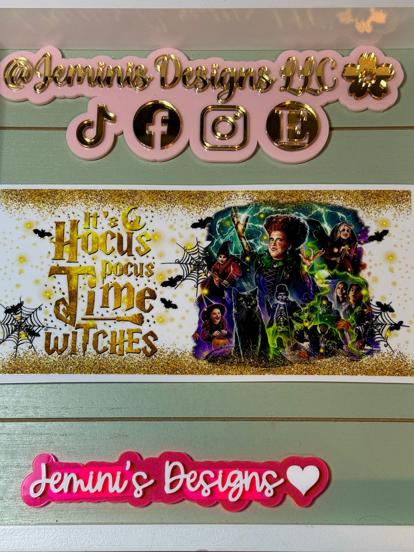 Ready to press|  Sanderson sisters/gold witches/bats / Hocus pocus | uvdtf wrap | Permanent decal | No heat needed | Waterproof