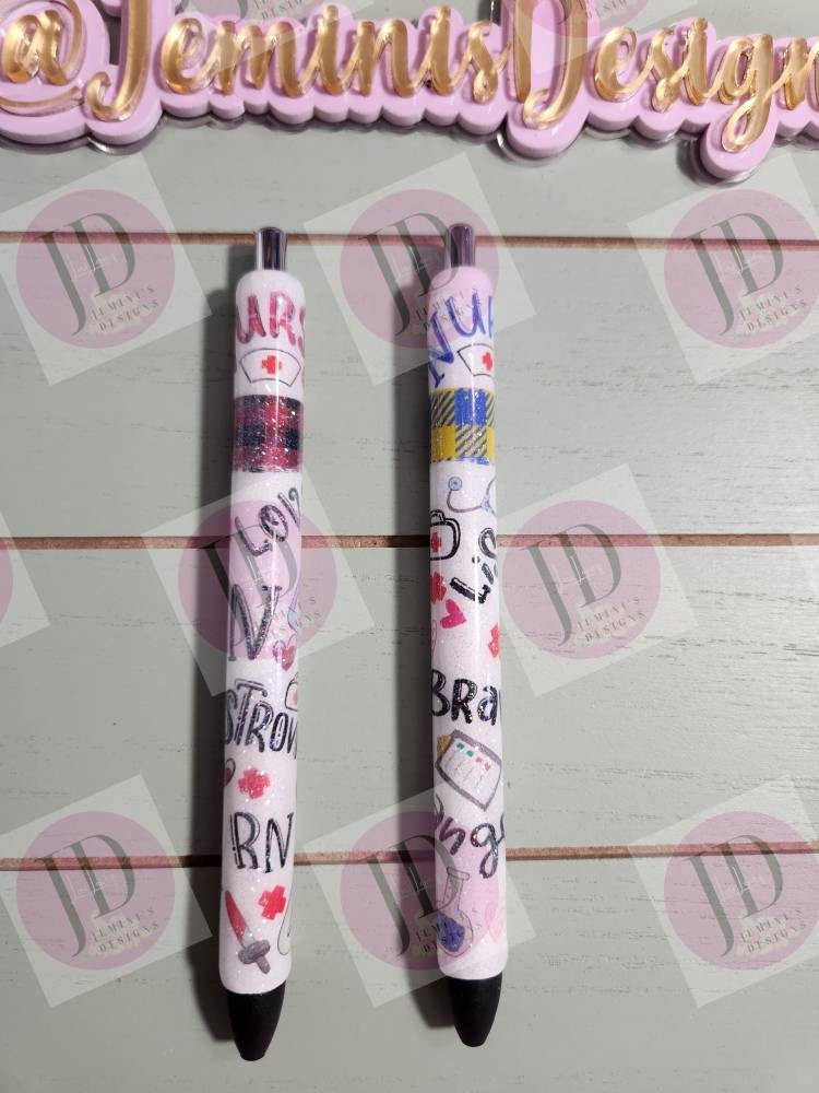 Nurse, RN, Love Brave Strong pen wrap Glitter pen, pen wrap with Lots of vibrant colors sparkle.   Gorgeous glitter pen