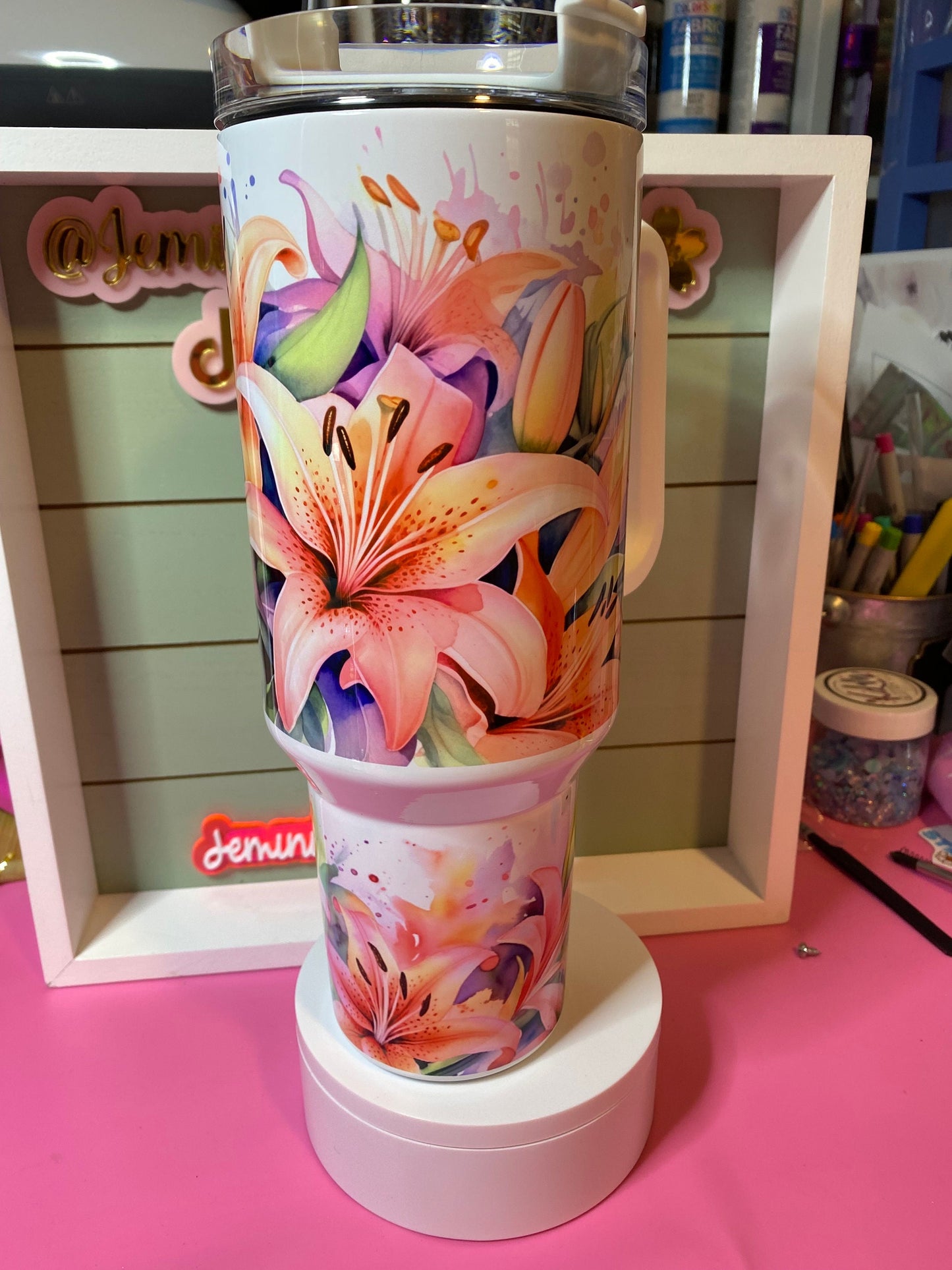 Stargazer lily floral vibrant sublimated 40 oz tumbler/ detailed floral lily tumbler/40 oz dip lilies tumbler/ beautiful vibrant tumbler