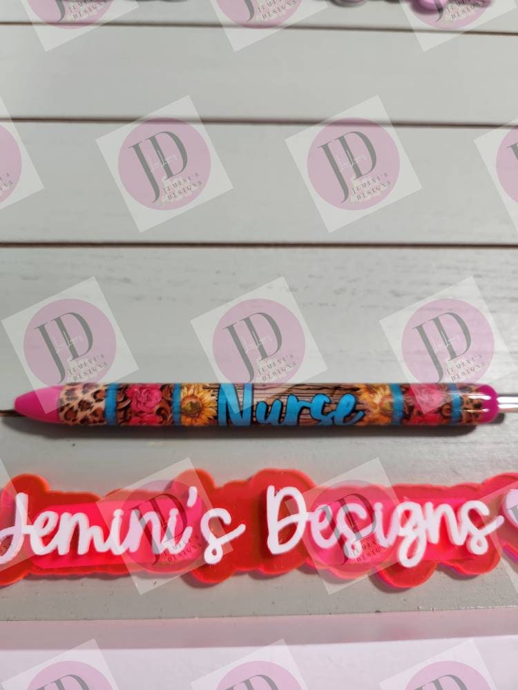 Nurse pen vibrant flowers, pink & turquoise pen wrap with Lots of vibrant colors/ Sunflower and roses Nurse pen wrap pen