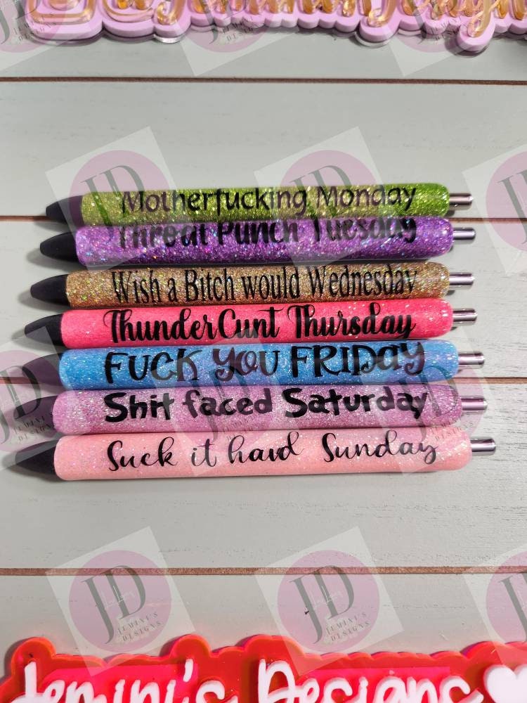 Weekday Inspiration gel glitter pens/ each day a new pen/ glitter quote weekday pens/ choose the colors you want Set pictured RTS