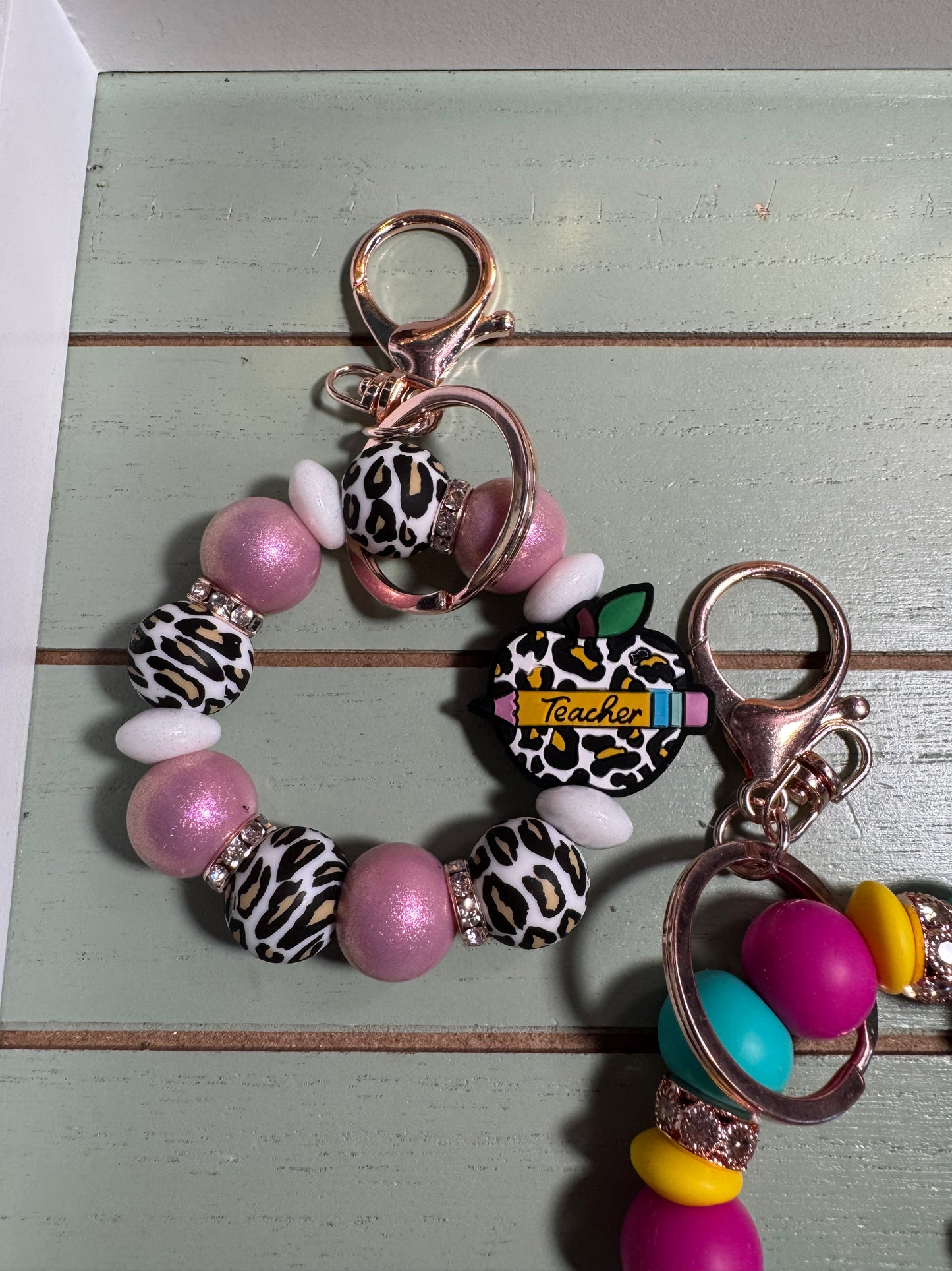 Beaded mini keychain, choice of design/teach apple bead/radiate positivity or Howdy dangle keychains