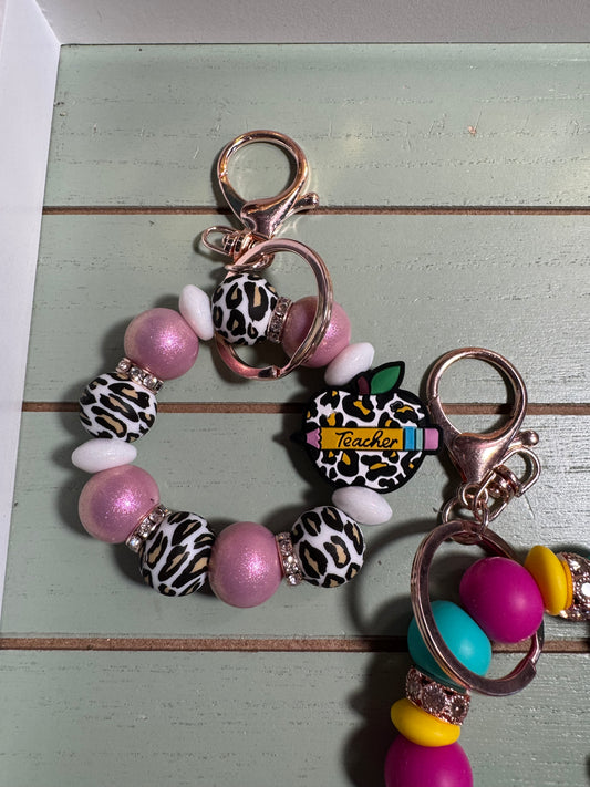 Beaded mini keychain, choice of design/teach apple bead/radiate positivity or Howdy dangle keychains