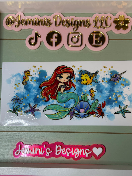 UV DTF cartoon Ready to press|  mermaid & flounder fish  | uvdtf wrap | Permanent decal | No heat needed | Waterproof