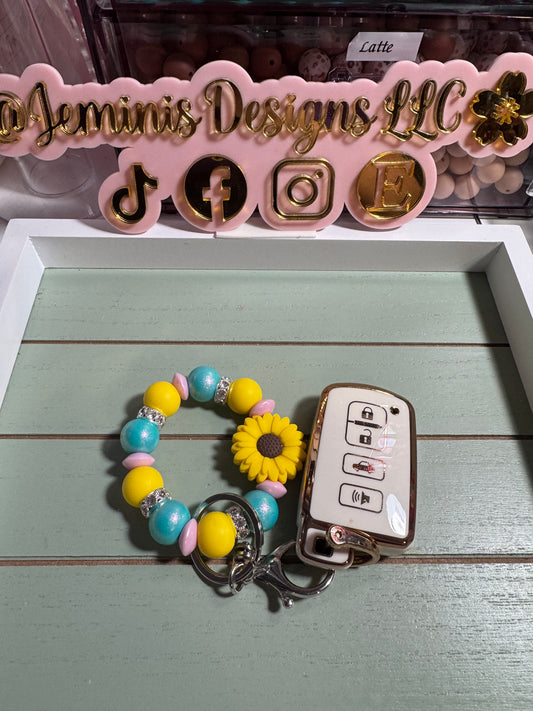 Beaded mini keychain, choice of design/ Sunflower mini bling keychain/ mini dangle keychain