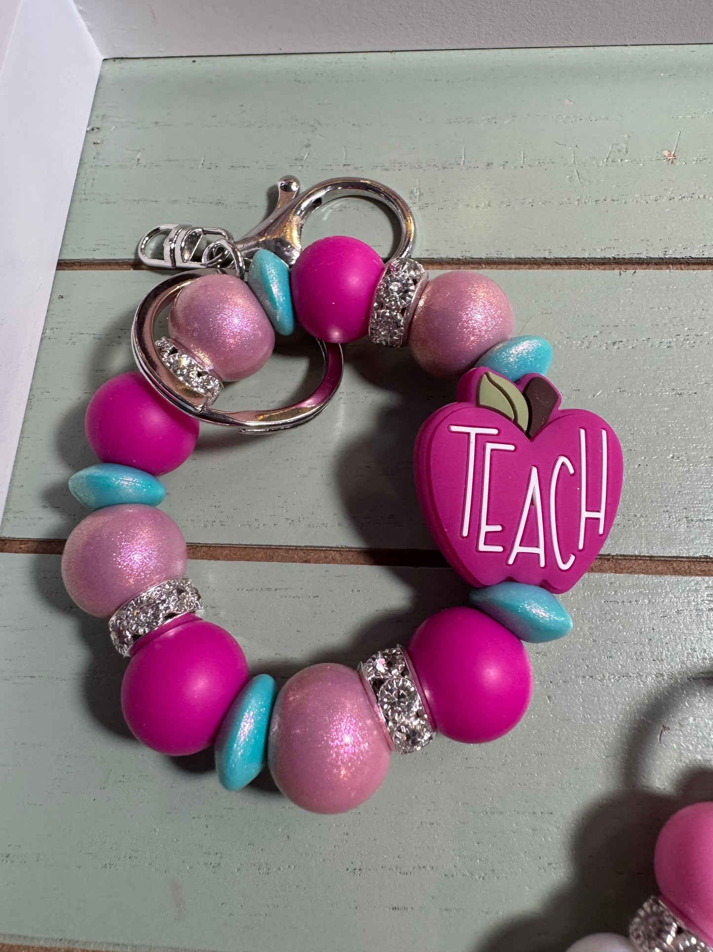 Beaded mini keychain, choice of design/teach apple bead/teacher gift dangle mini keychain