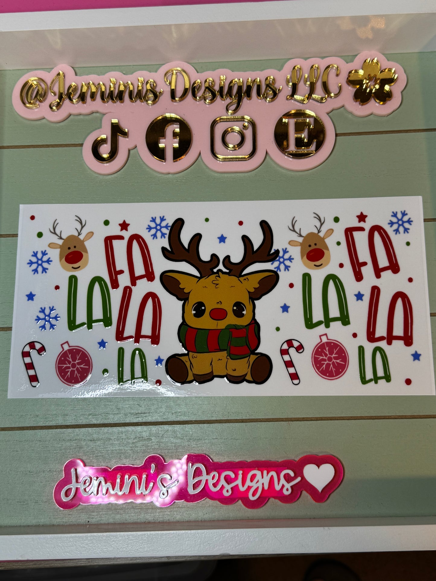 Uvdtf Ready to press|reindeer uvdtf wrap Christmas Reindeer/ FaLaLaLaLa| uvdtf wrap | Permanent decal | No heat needed | Waterproof