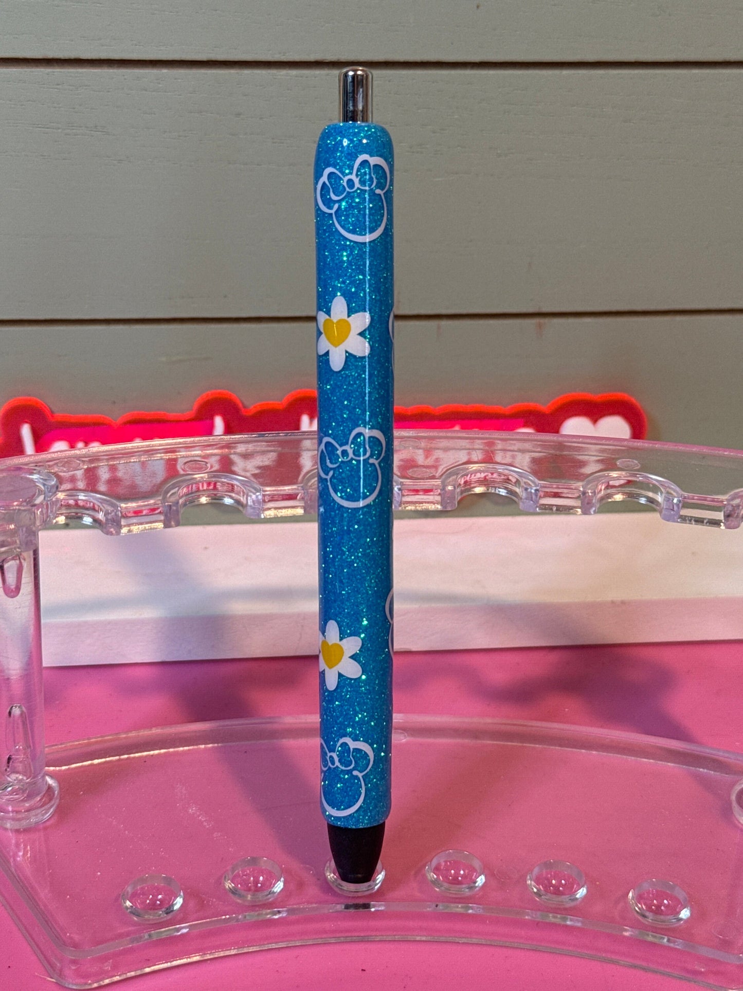 Daisy mouse ears glitter pen, sunflower glitter pen with lots of sparkle. Floral glitter pen, Daisy floral pen/. Mouse ears glitter pens