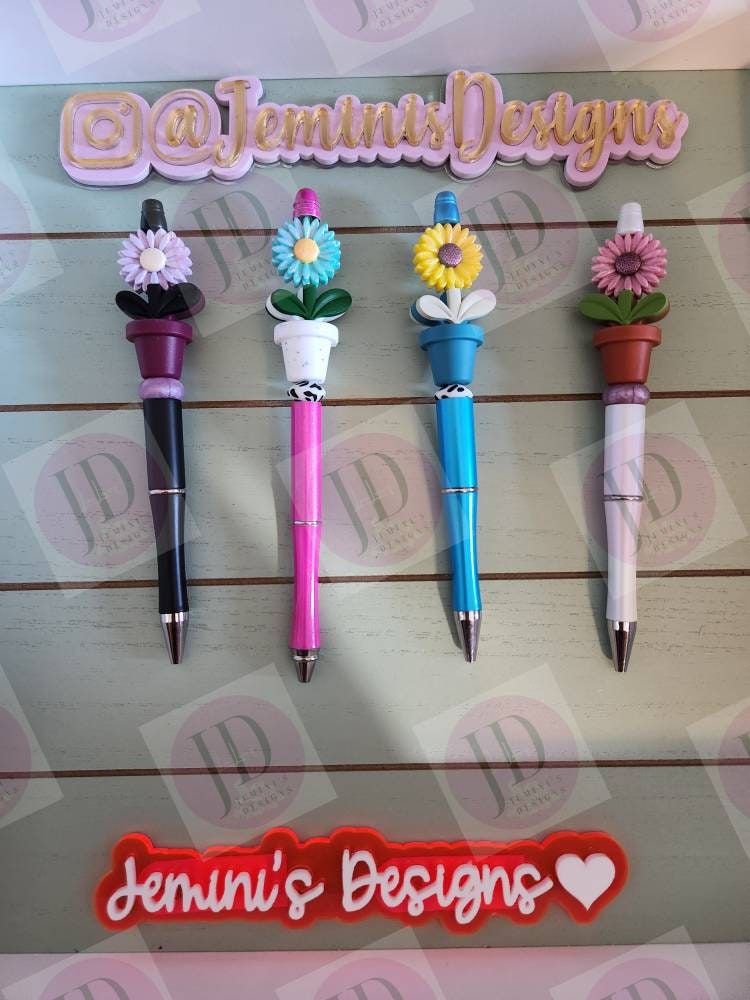 Silicone sunflower pot daisy/flower Bead Pen/Custom Bead Pen/daisy/sunflower pot bead pen/Twist Beaded daisy/flower pen/flower bling pen