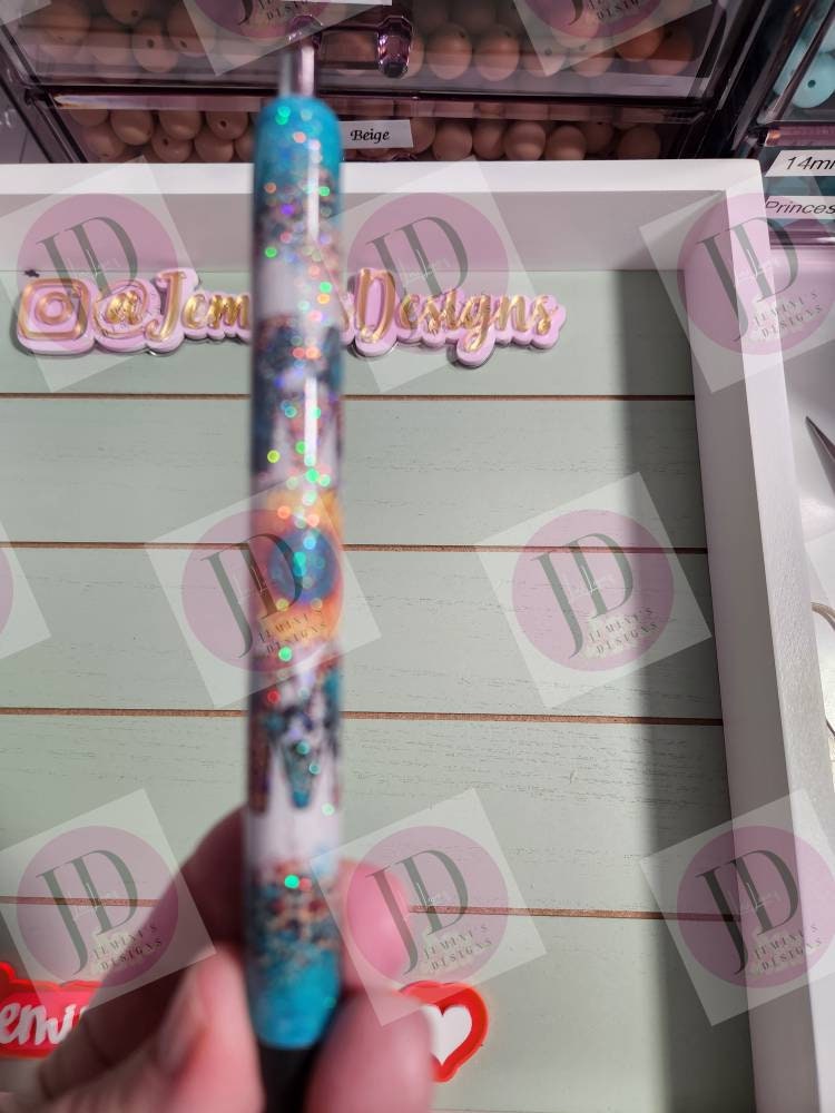 Sunflower leopard turquoise Mom Glitter pen, pen wrap with Lots of sparkle.   Gorgeous glitter pen