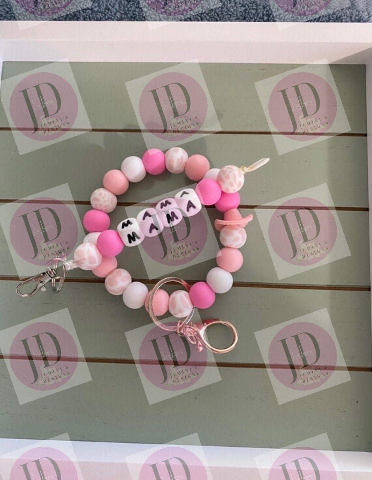 Beaded Bangle pink cow print Keychain/ mama Keychain or both /beaded Bangle for her/pink wristlet/bangle pair