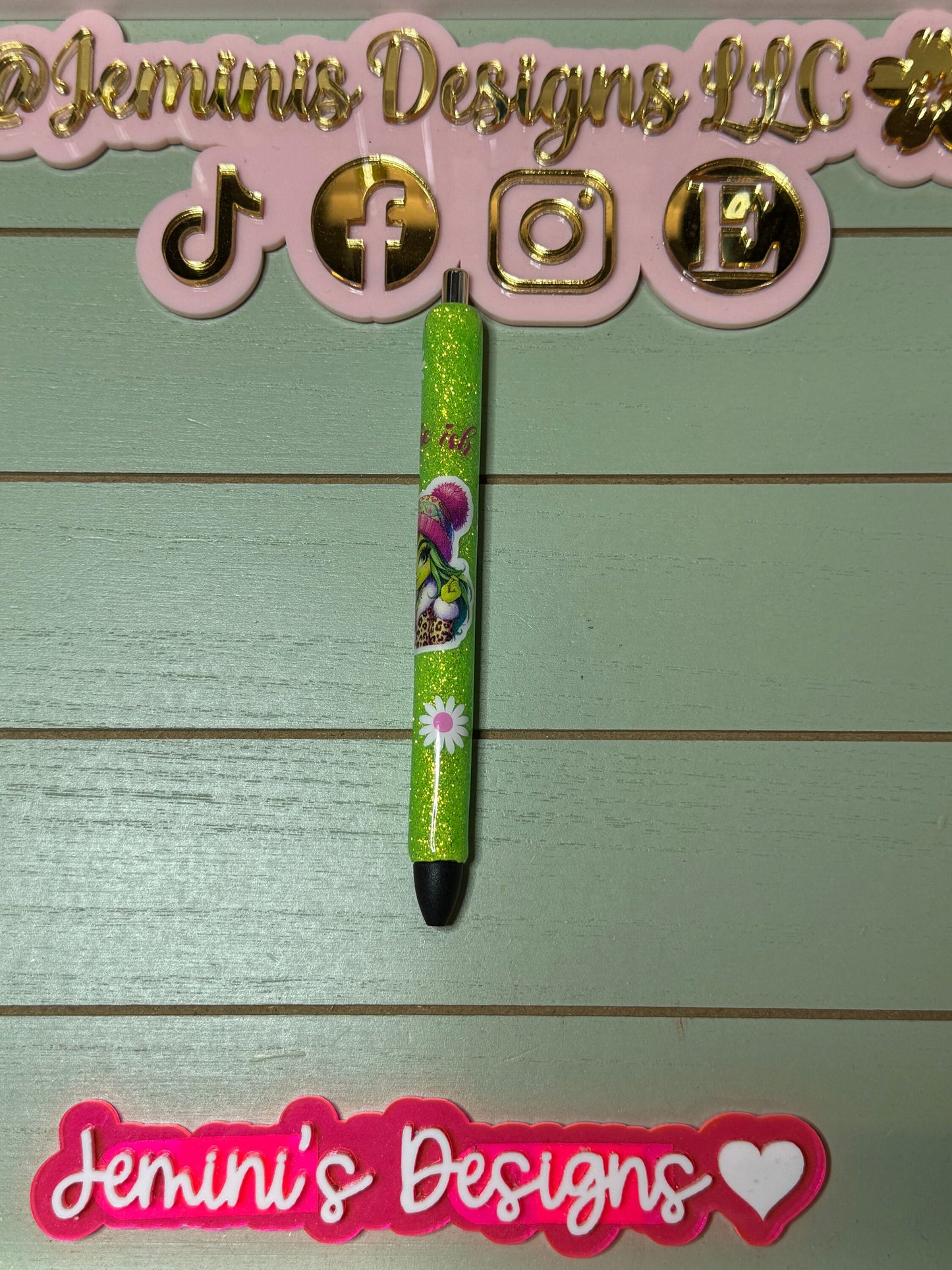 Bougie green girl pen/ glitter bougie girl pen/ green girl coffee glitter pen/ bougie glitter pen/ pink leopard green girl glitter pen