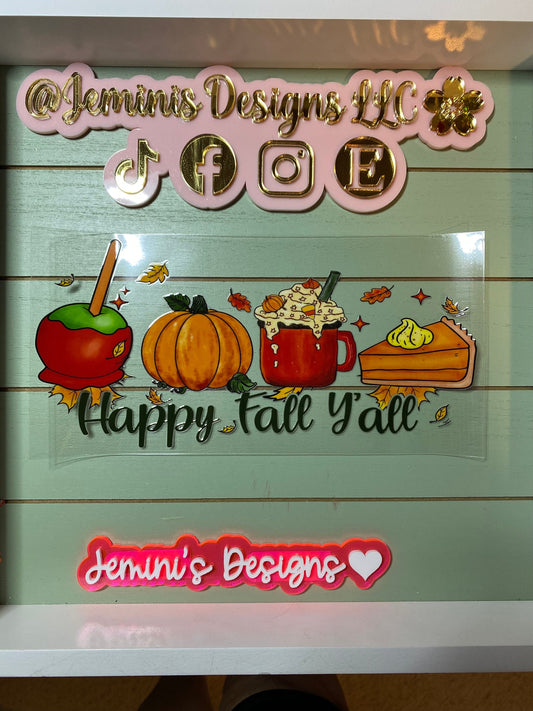 UV DTF 16 oz Glass can Ready to press|  Pumpkin fall/ happy fall yall apple | uvdtf wrap | Permanent decal | No heat needed | Waterproof