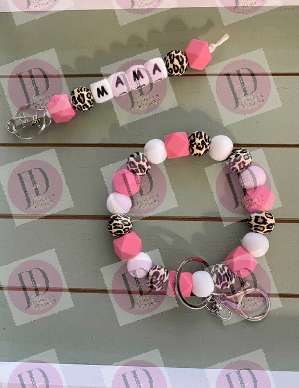 Beaded Bangle pink leopard print Keychain/ mama Keychain or both /beaded Bangle for her/pink wristlet/bangle pink leopard key