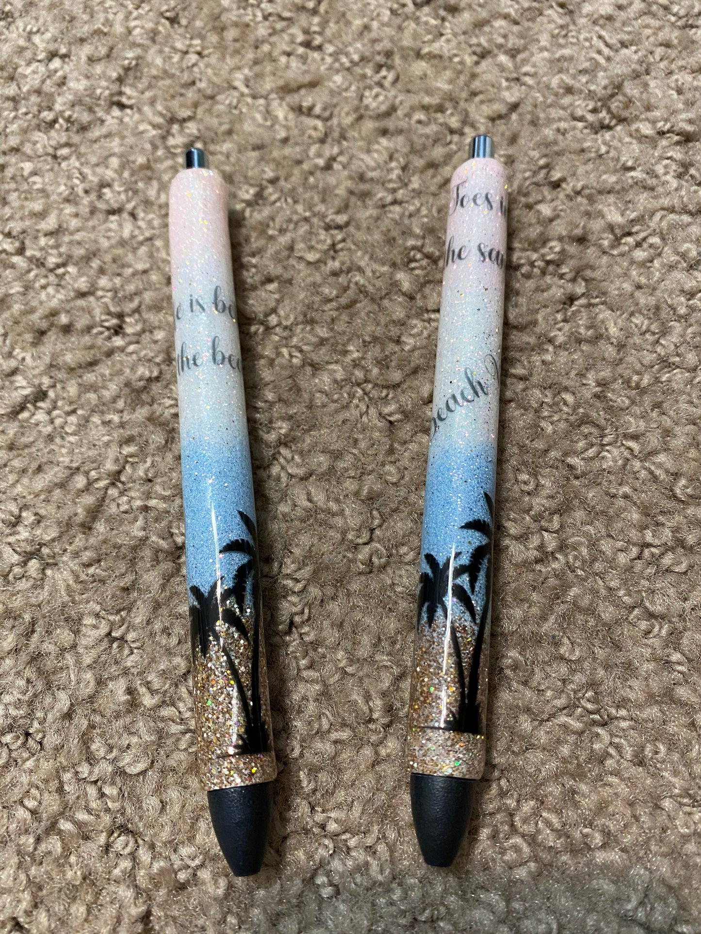 Glitter beach pens, Custom Glitter beach pens, Toes in the sand or Life is better at the beach custom made pens