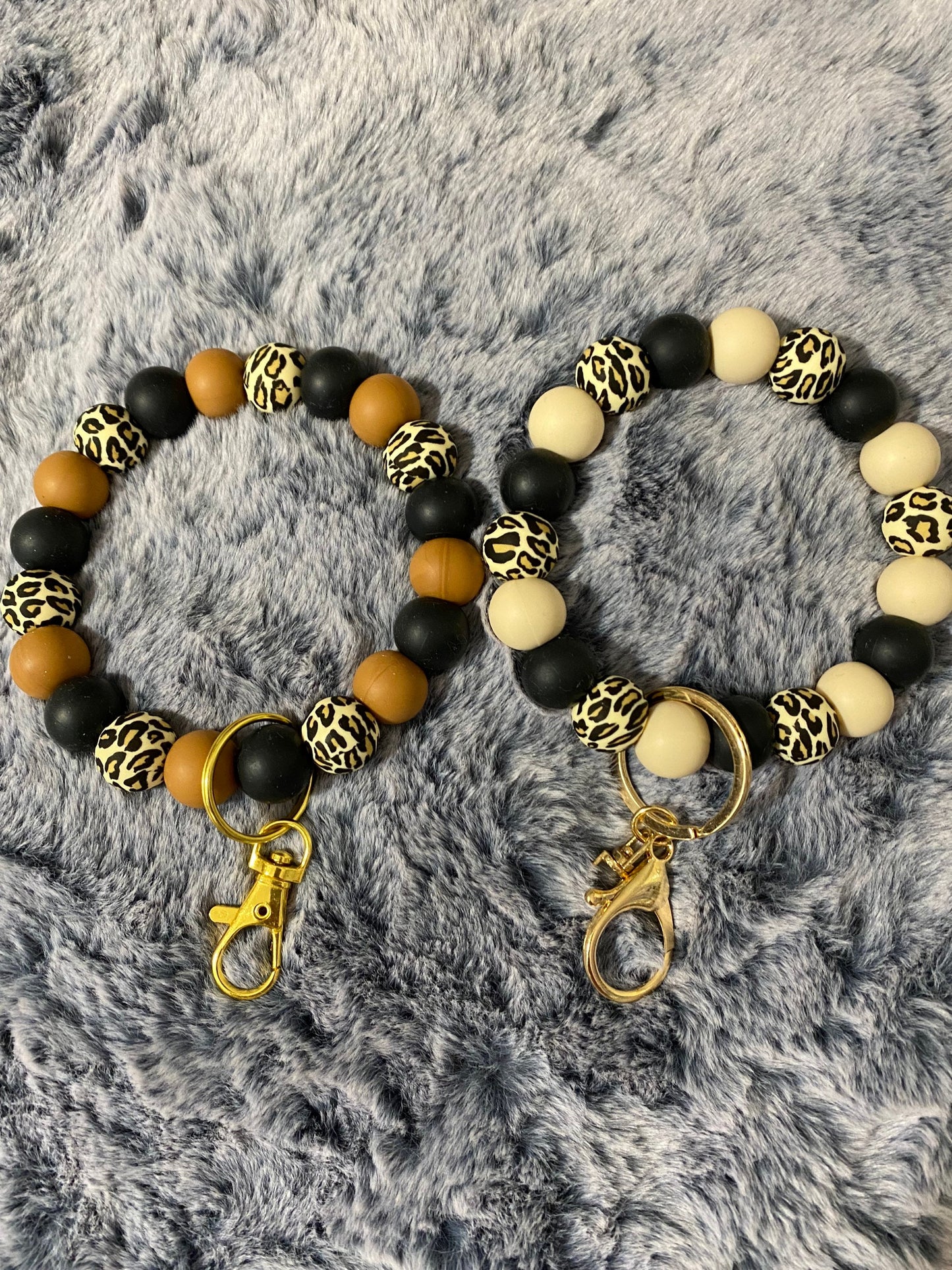 Ready to Ship Beaded Bangle Brown or cream Keychain/beaded leopard  Keychain/gifts for mom/gifts for her/anxiety beads