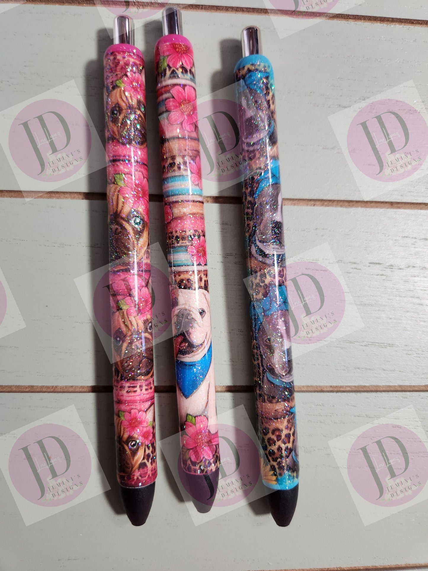 French Bulldog, English bulldog  or Pitbull pen wrap Glitter pen, pen wrap with Lots of vibrant colors sparkle.   Gorgeous glitter pen