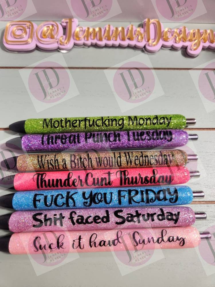 Weekday Inspiration gel glitter pens/ each day a new pen/ glitter quote weekday pens/ choose the colors you want Set pictured RTS