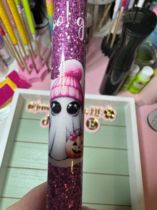 Boo! Gie ghost pen/ glitter bougie ghost pen/ Halloween ghost glitter pen/ bougie glitter pen/ pink ghost Halloween bat glitter pen