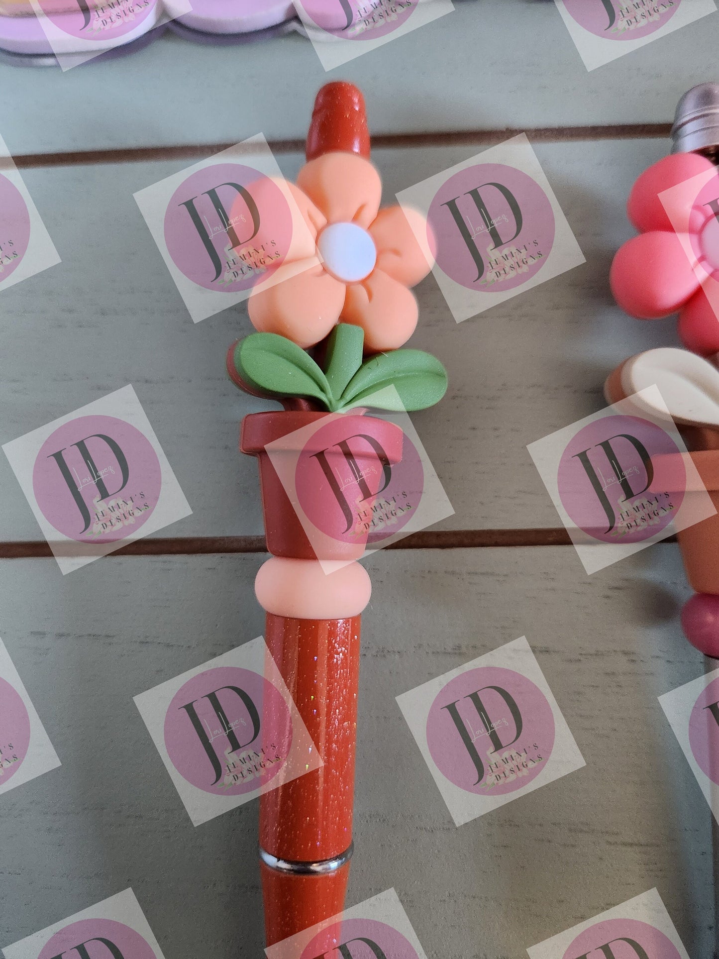 Silicone puffy flower pot daisy/flower Bead Pen/Custom Bead Pen/daisy flower pot bead pen/Twist Beaded daisy/flower pen/flower bling pen