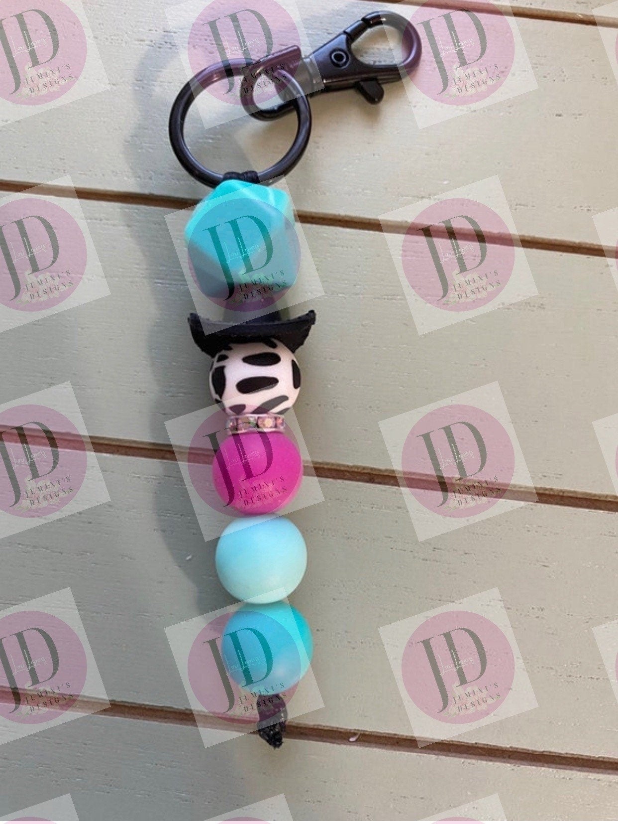 Ready to Ship Adorable Pink and teal cowboy hat beaded Keychain/beaded mini Keychain/pink & teal cowboy hat dangle Keychain choose 1