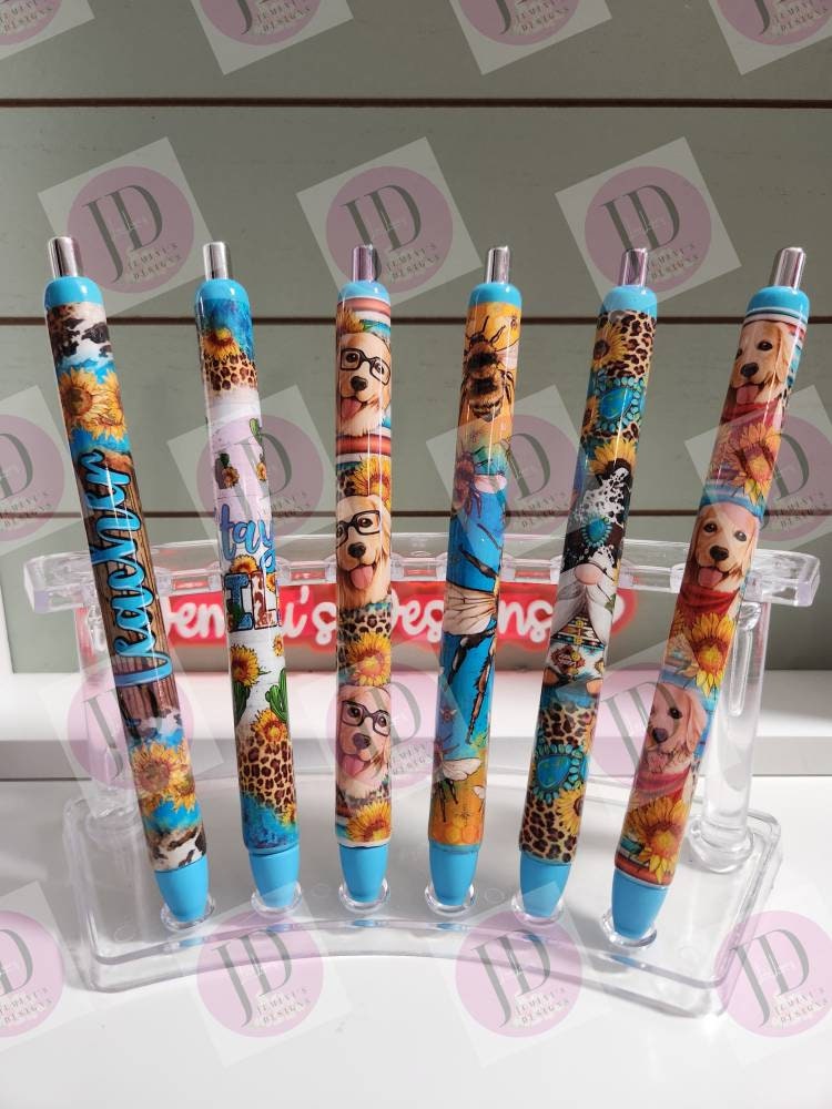 Teacher/Stay Wild/Golden Retriever Glasses/Bee/Gnome or golden Ret pen wrap. Turquoise penwraps, vibrant  colors-no glitter