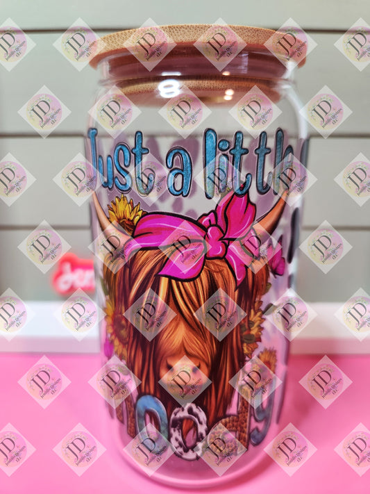 A little Moody clear 16oz glass can | uvdtf transfer | turquoise and pink | permanent & waterproof | Glass tumbler with uvdtf decal