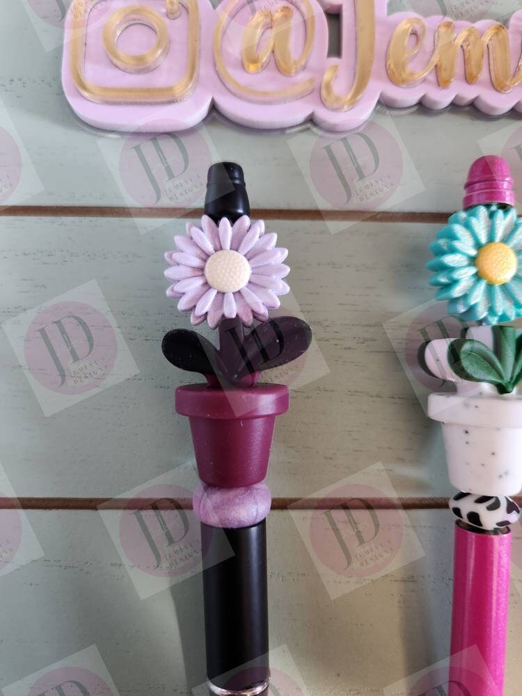 Silicone sunflower pot daisy/flower Bead Pen/Custom Bead Pen/daisy/sunflower pot bead pen/Twist Beaded daisy/flower pen/flower bling pen