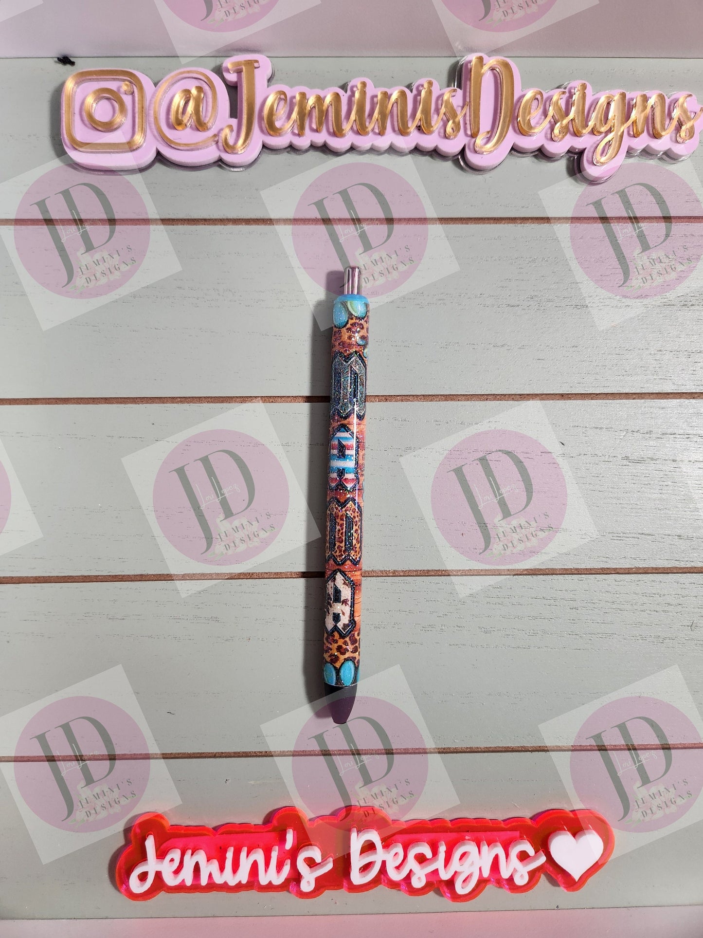 Mama western turquoise/leopard cow pen wrap Glitter pen, pen wrap with Lots of vibrant colors sparkle.   Gorgeous glitter pen